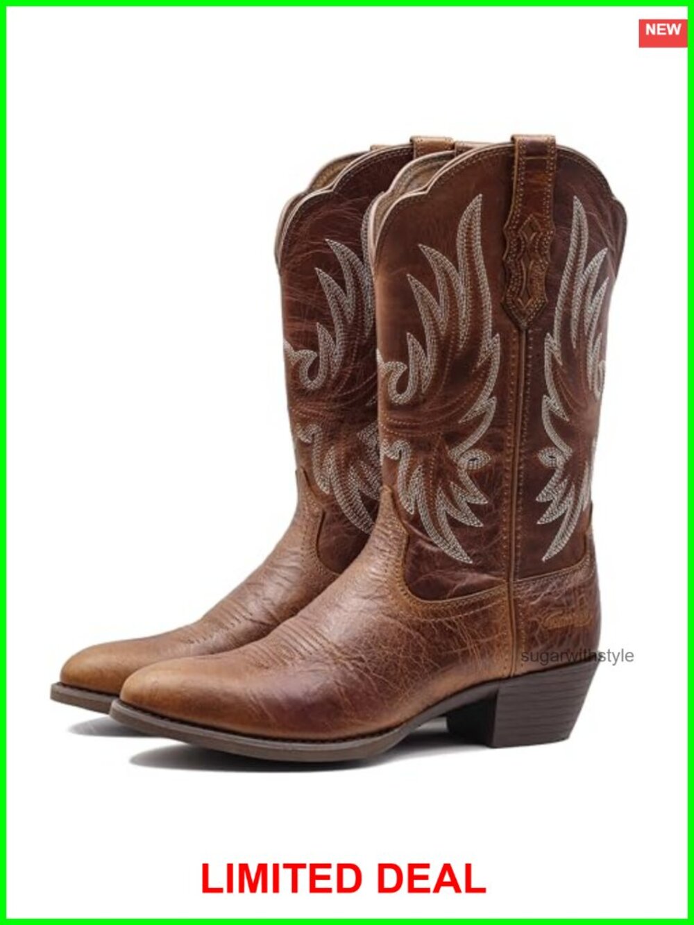 Full Grain Leather Cowboy Boots Pointed Toe Embroidered Western Mid Calf Pull On